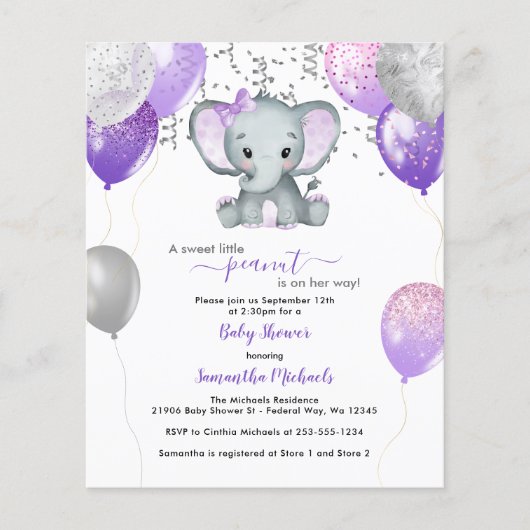 BUDGET Leuke Olifant Meisje Ballons Baby shower (Voorkant)