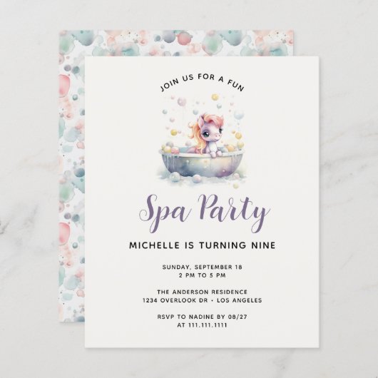 Budget Leuke Pastel Pony Spa Dag Kind Verjaardagsf (Voorkant / Achterkant)