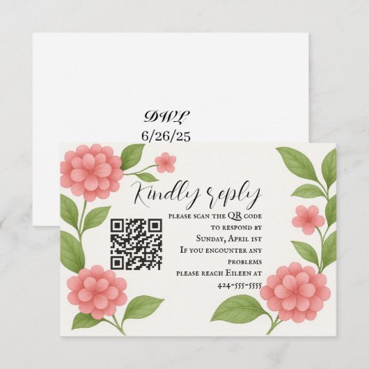 Budget Levendig Roze QR Code RSVP Kaart (Voorkant / Achterkant)