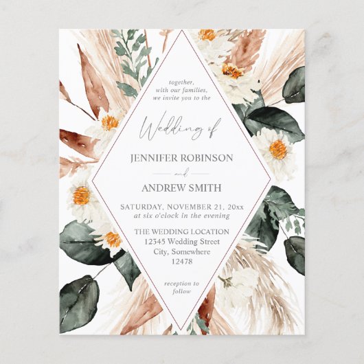 Budget LG Text Boho Copper Floral 3 Wedding Flyer (Voorkant)