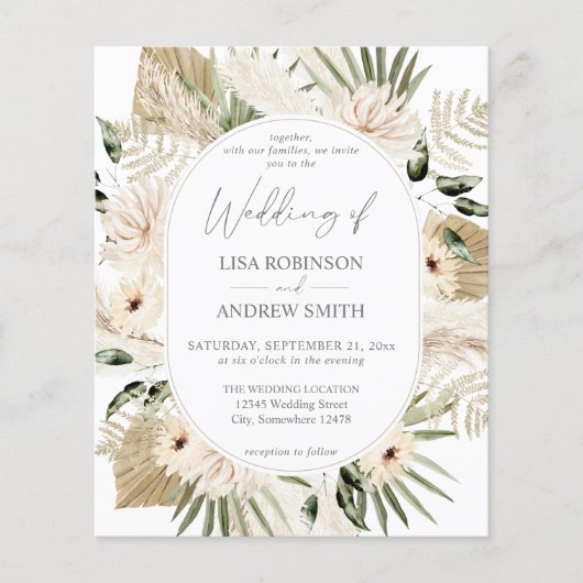 Budget LG Text Boho Pampas Gras Bloemige Trouwdag Flyer (Voorkant)