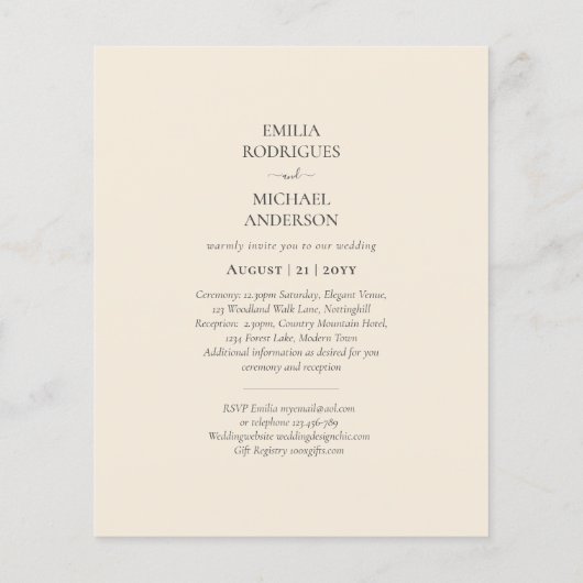 BUDGET Licht BEIGE Monochroom Huwelijk Flyer (Achterkant)