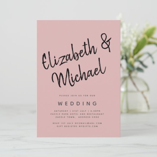 BUDGET Licht Roze Roze Monochroom Trouwfeest Kaart (Staand voorkant)