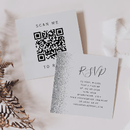 Budget Lichtgrijze Zilveren Trouw QR Code RSVP Informatiekaartje