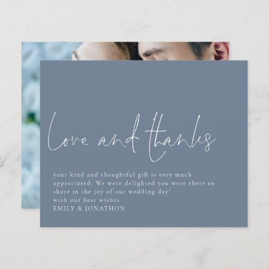Budget Liefde Bedankt Foto Bruiloft Dank u Blauw (Voorkant / Achterkant)
