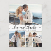 Budget Liefde en Bedankt 3 Foto Bruiloft Dank U Briefkaart (Voorkant)