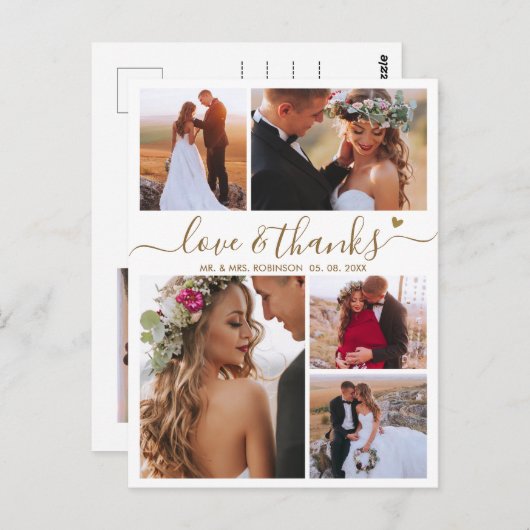 Budget Liefde en Dank Collage Trouw Trouwkaart Bed Briefkaart (Voorkant / Achterkant)