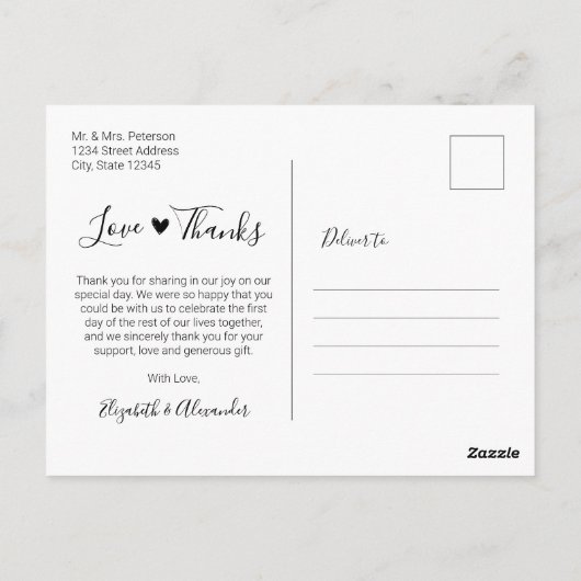 Budget Liefde en Dank Script Trouw Dank Je Wel Briefkaart (Achterkant)