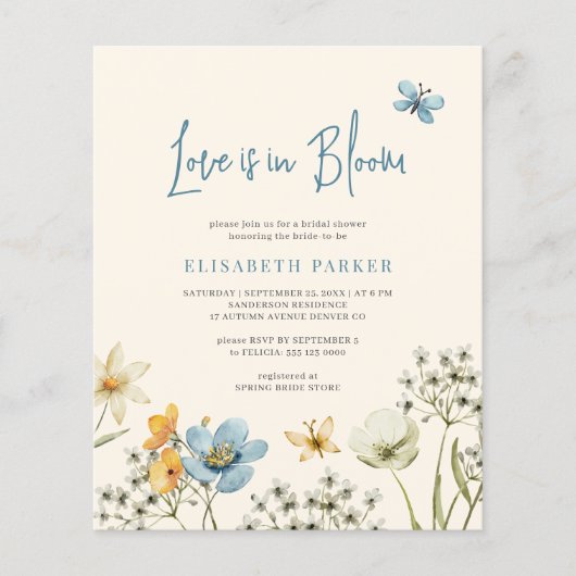 Budget liefde in bloei bruids douche uitnodiging flyer (Voorkant)