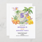 Budget Lieve Dinosaurus 5e Verjaardagsuitnodiging (Voorkant / Achterkant)