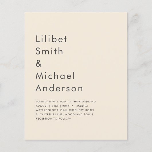BUDGET Light BEIGE Monochrome bruiloft Flyer (Voorkant)