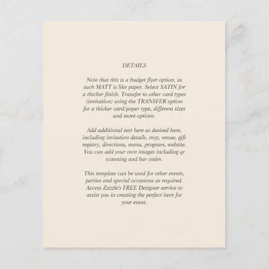 BUDGET Light BEIGE Monochrome bruiloft Flyer (Achterkant)