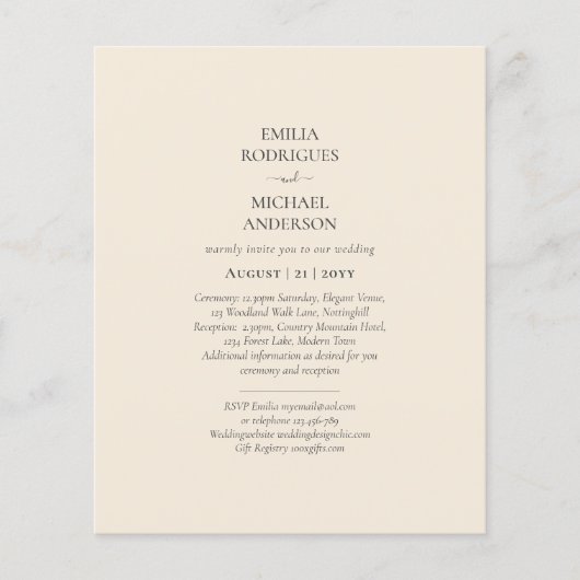 BUDGET Light BEIGE Monochrome bruiloft Flyer (Voorkant)