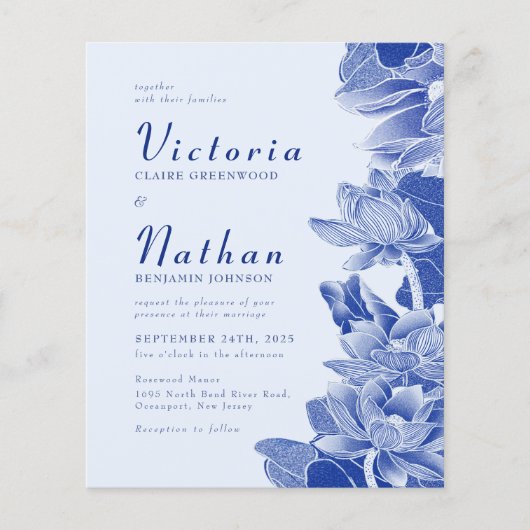 Budget Light Blue Photo Floral Wedding Invite (Voorkant)