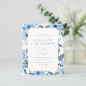 Budget Light Blue Waterverf Floral Wedding Invite (Staand voorkant)