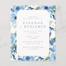 Budget Light Blue Waterverf Floral Wedding Invite