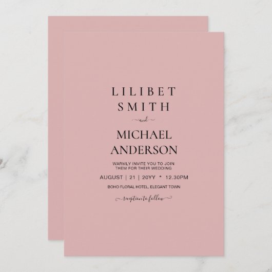 BUDGET Light Dusty Roos Pink Monochrome Weddenscha (Voorkant / Achterkant)