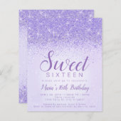 Budget Light Paars Glitter, Sweet 16 Uitnodigingen (Voorkant / Achterkant)