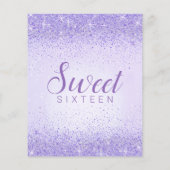 Budget Light Paars Glitter, Sweet 16 Uitnodigingen (Achterkant)