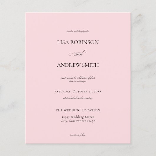 Budget Light Pink Calligraphy Wedding (Voorkant)