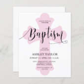 Budget Light Pink Cross Baptism invitation (Voorkant / Achterkant)