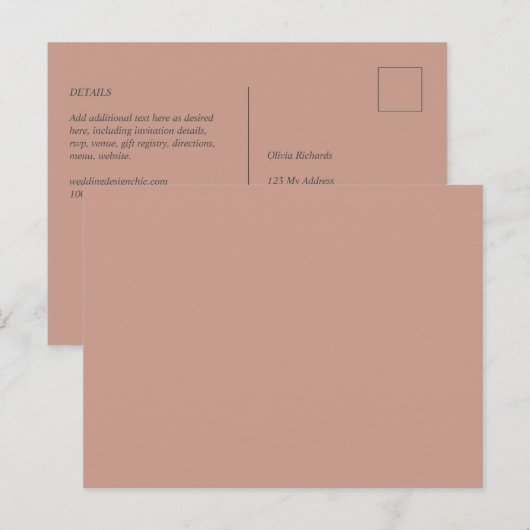 BUDGET Light Terracotta Monochrome WEDDING Briefkaart (Voorkant / Achterkant)