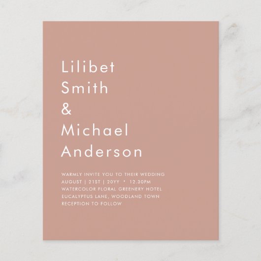 BUDGET Light Terracotta Monochrome WEDDING Flyer (Voorkant)