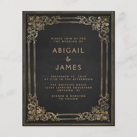 Budget  Lijst Zwart Goud bruiloft Uitnodigen (Voorkant)