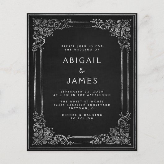Budget  Lijst Zwart Zilver Huwelijksuitnodiging (Voorkant)