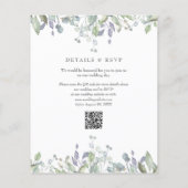Budget Lila Bloemen QR Code Huwelijksuitnodiging (Achterkant)