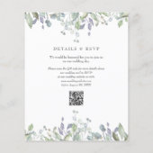 Budget Lila Bloemen QR Code Huwelijksuitnodiging (Achterkant)