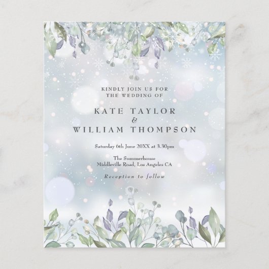 Budget Lila Floral Winter bruiloft uitnodiging (Voorkant)
