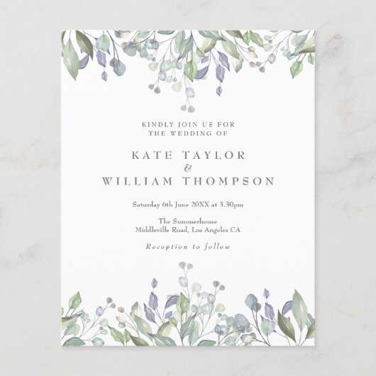 Budget Lila Greenery Floral Wedding Invitation (Voorkant)