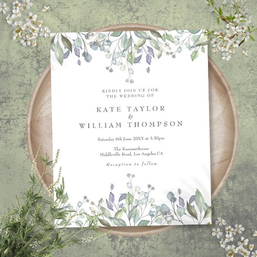Budget Lila Greenery Floral Wedding Invitation