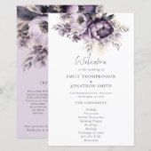 Budget Lila Paarse Bloemen Trouwprogramma (Voorkant / Achterkant)