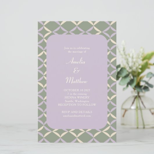 Budget Lila Sage Elegant Geometric Wedding Invite (Staand voorkant)