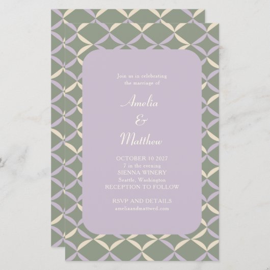 Budget Lila Sage Elegant Geometric Wedding Invite (Voorkant / Achterkant)