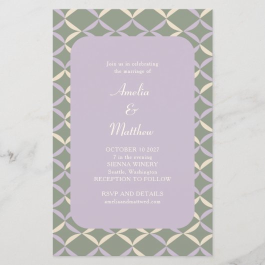 Budget Lila Sage Elegant Geometric Wedding Invite (Voorkant)