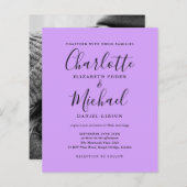 Budget Lila Script Photo Wedding Invitation (Voorkant / Achterkant)