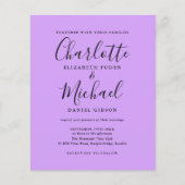 Budget Lila Script Photo Wedding Invitation (Voorkant)