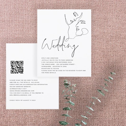 BUDGET Line Art: Black White QR Code Wedding