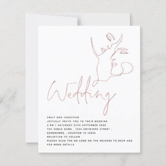 BUDGET Line Art: Roos Gold Glitter QR Weddenschap (Voorkant)