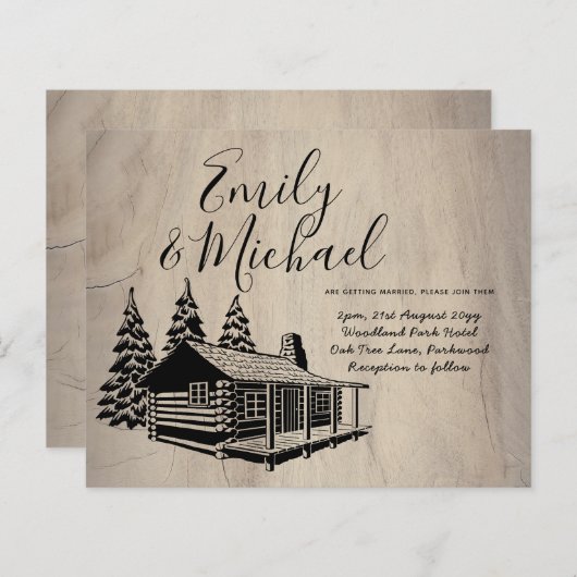 Budget Lininart Cabin in Bossen Wedding Invite (Voorkant / Achterkant)