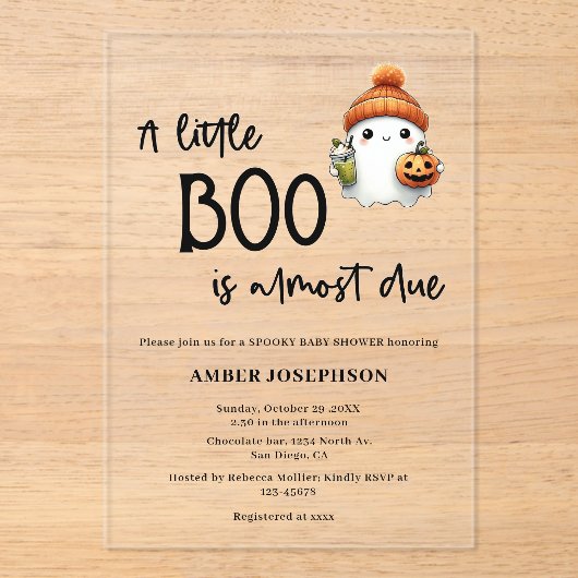 Budget Little Boo Halloween Baby shower Acryl Uitnodigingen (Voorkant)