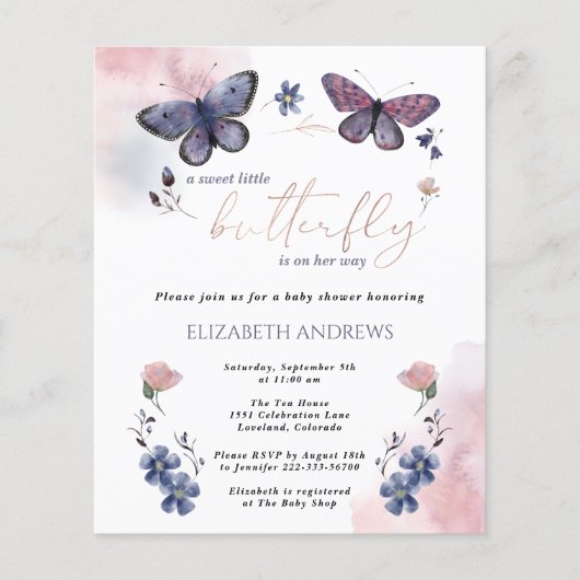 Budget Little Butterfly Baby shower Invite (Voorkant)