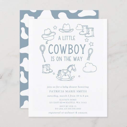 Budget Little Cowboy Boy Baby Shower Invitation (Voorkant / Achterkant)