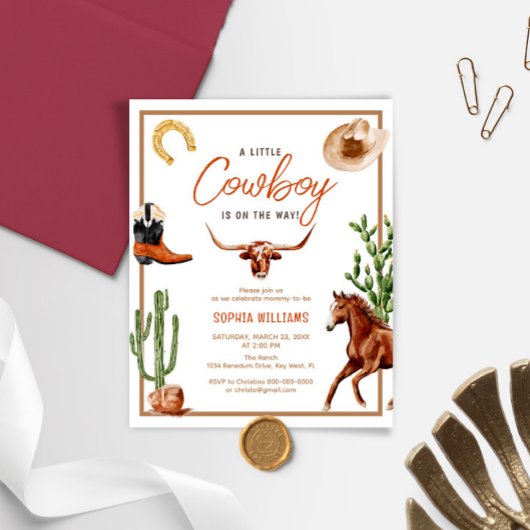 Budget Little Cowboy Rodeo Baby shower Invitation