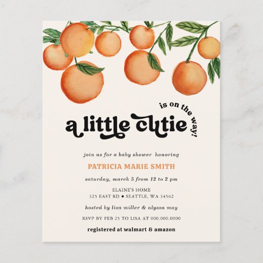 Budget Little Cutie Oranje Baby shower Invitation (Voorkant)