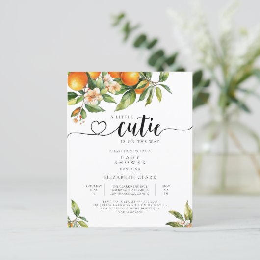 Budget Little Cutie Oranje Baby shower Invitation (Staand voorkant)