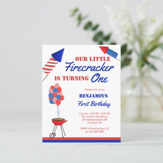 Budget Little Firecracker 1st Birthday 4th of Juli (Staand voorkant)